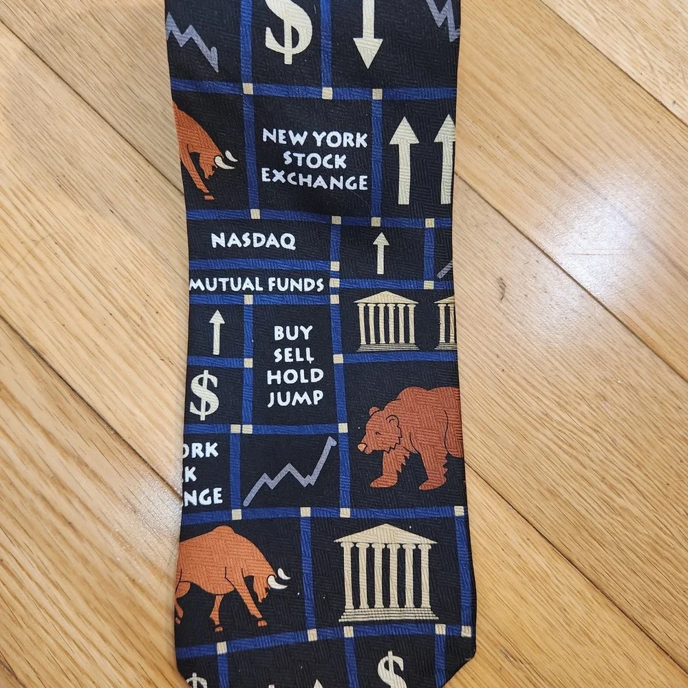 Stockbroker Squares 1998 Bull‎ Bear Markets Silk Necktie New York Stock Exchange